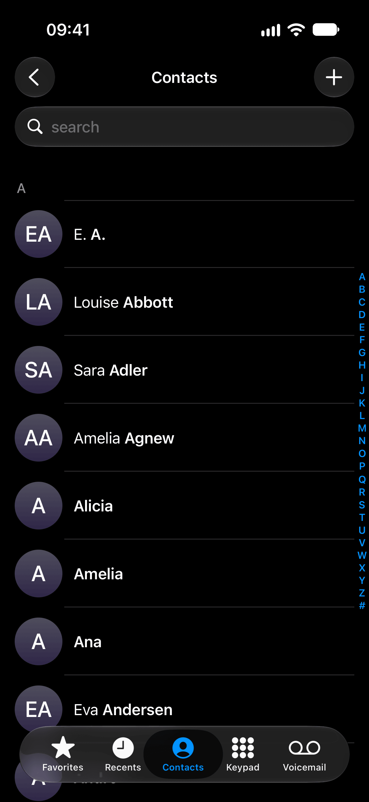 The App Clip's contact list.